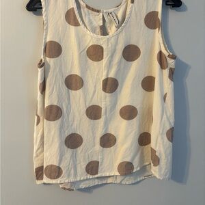 353T Linen blend Polka Dot Tank Top - Cream and Brown